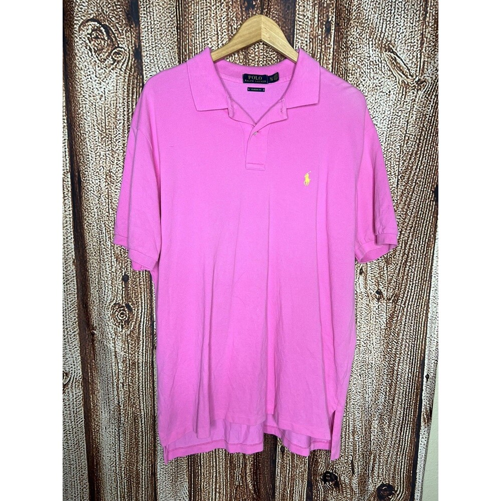 Polo Ralph Lauren Mens Pink Short Sleeve Polo Size XL Yellow Horse classic fit